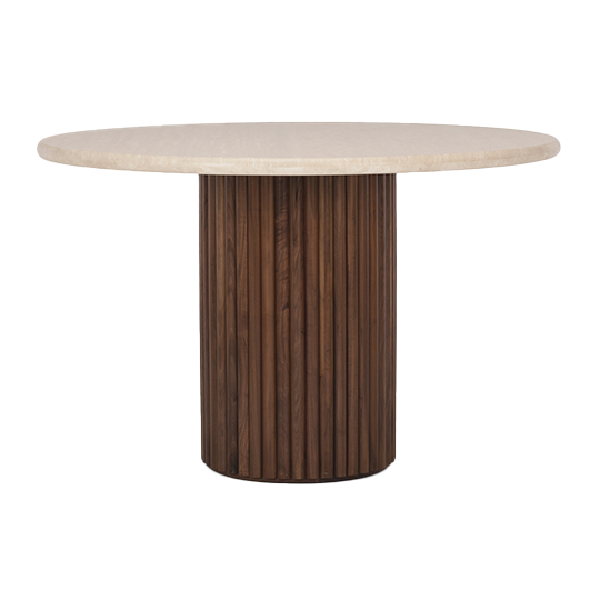 Rho Travertine Top Walnut Base Round Dining Table 120cm